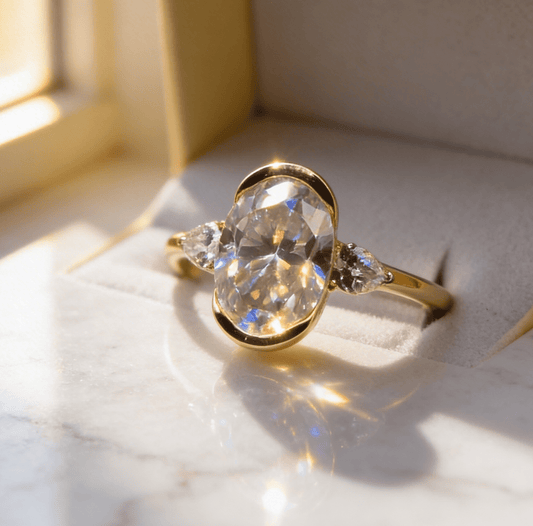 2.5 Carat Oval Moissanite Ring in 18K Gold Plated 925 Sterling Silver
