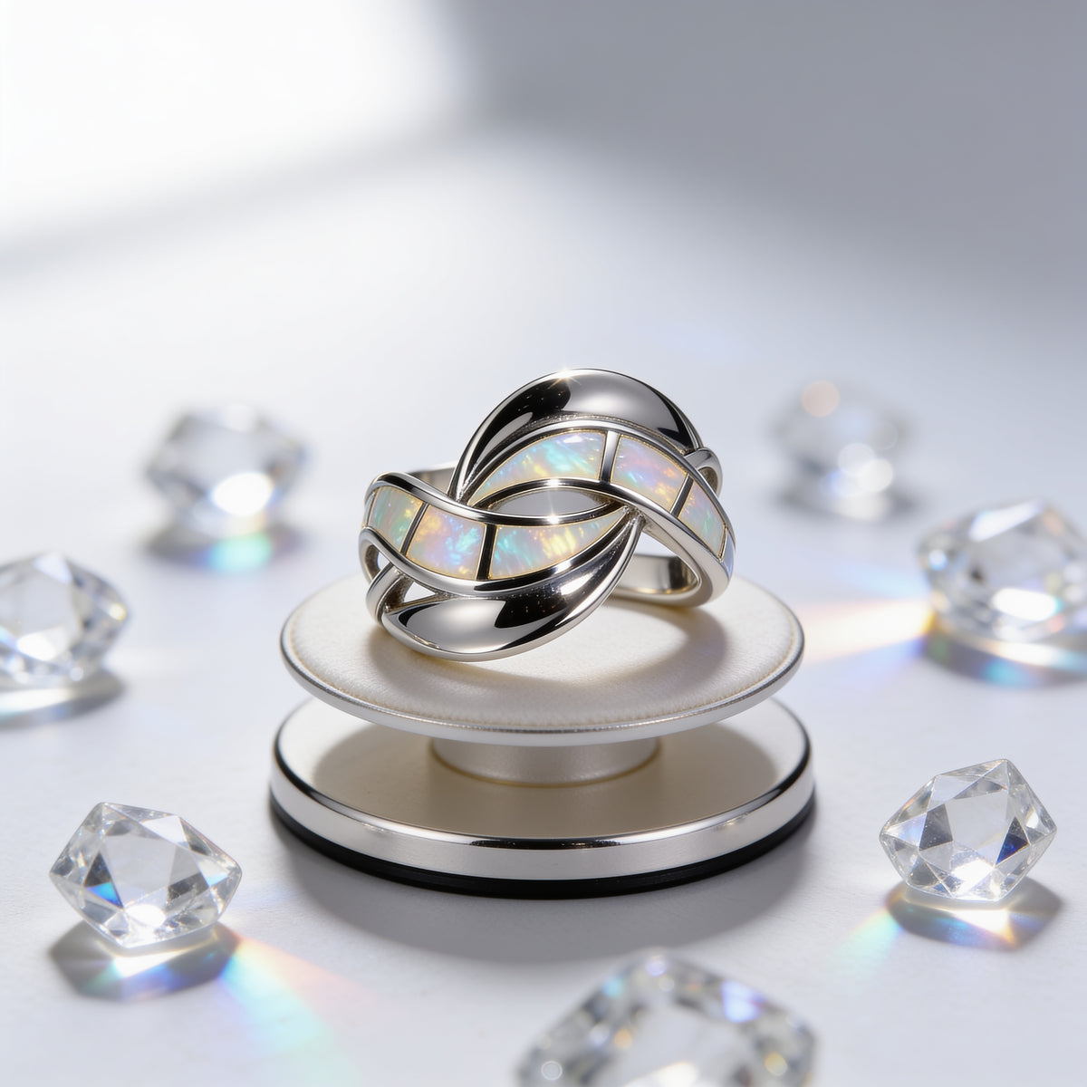 Natural White Opal Wave Ring