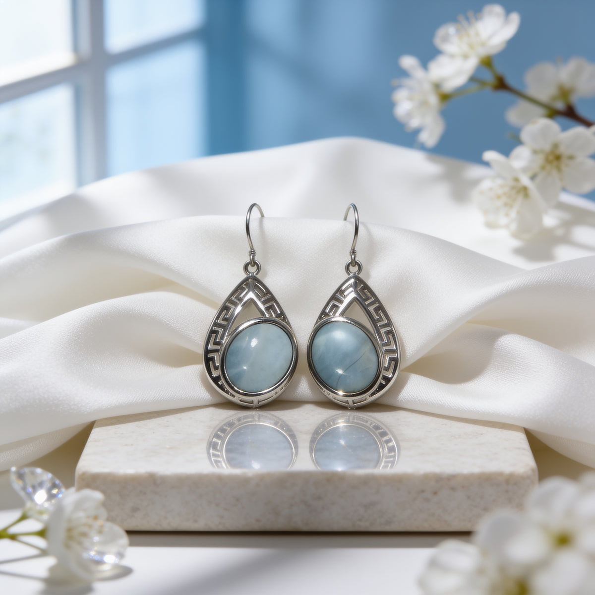 Greek Style Natural Larimar Earrings