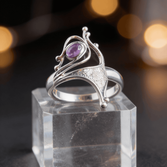 Funky Amethyst ring set in 925 Sterling
