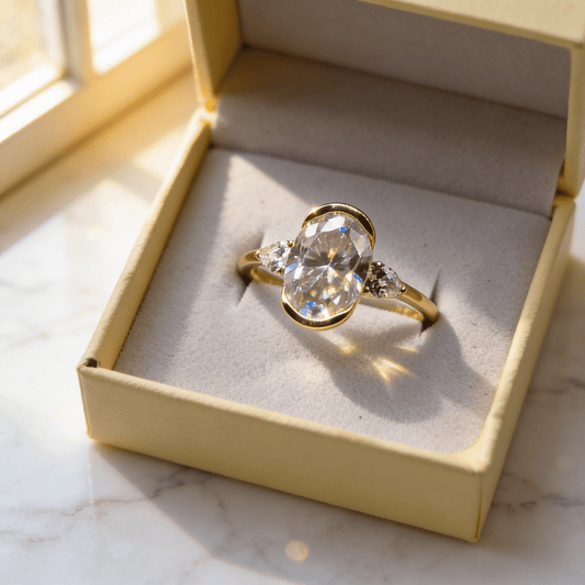 2.5 Carat Oval Moissanite Ring in 18K Gold Plated 925 Sterling Silver